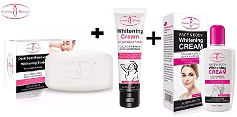 Kit Aichun Beauty Jabón y Dos Cremas Cara Axila Aclarante Colágeno 3pz