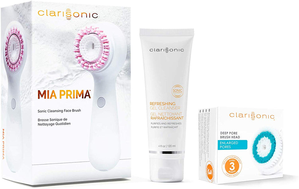 Clarisonic Mia Prima - cepillo para polvo limpiador facial sónico de 1 velocidad, Everyday & Deep Cleansing Set