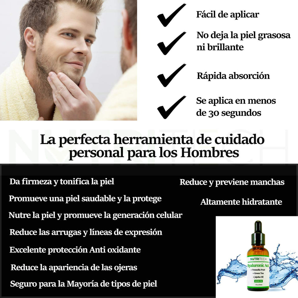 Suero facial de Acido Hialuronico para evitar el envejecimiento e hidratar la piel, con te verde, aceite de jojoba, calidad Premium